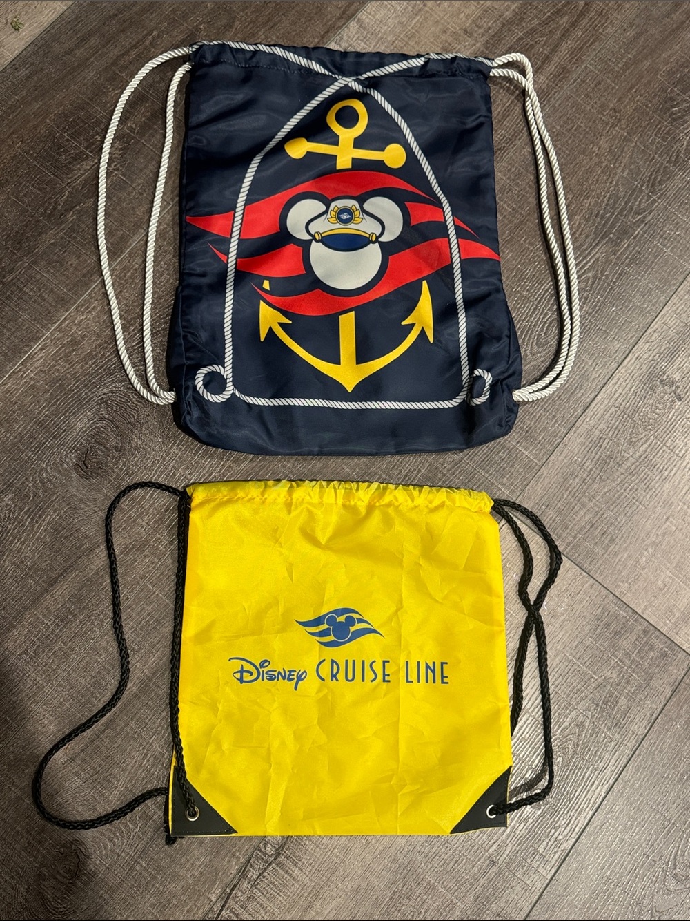 Disney Yellow and Navy Cruise Line Drawstring Backpacks